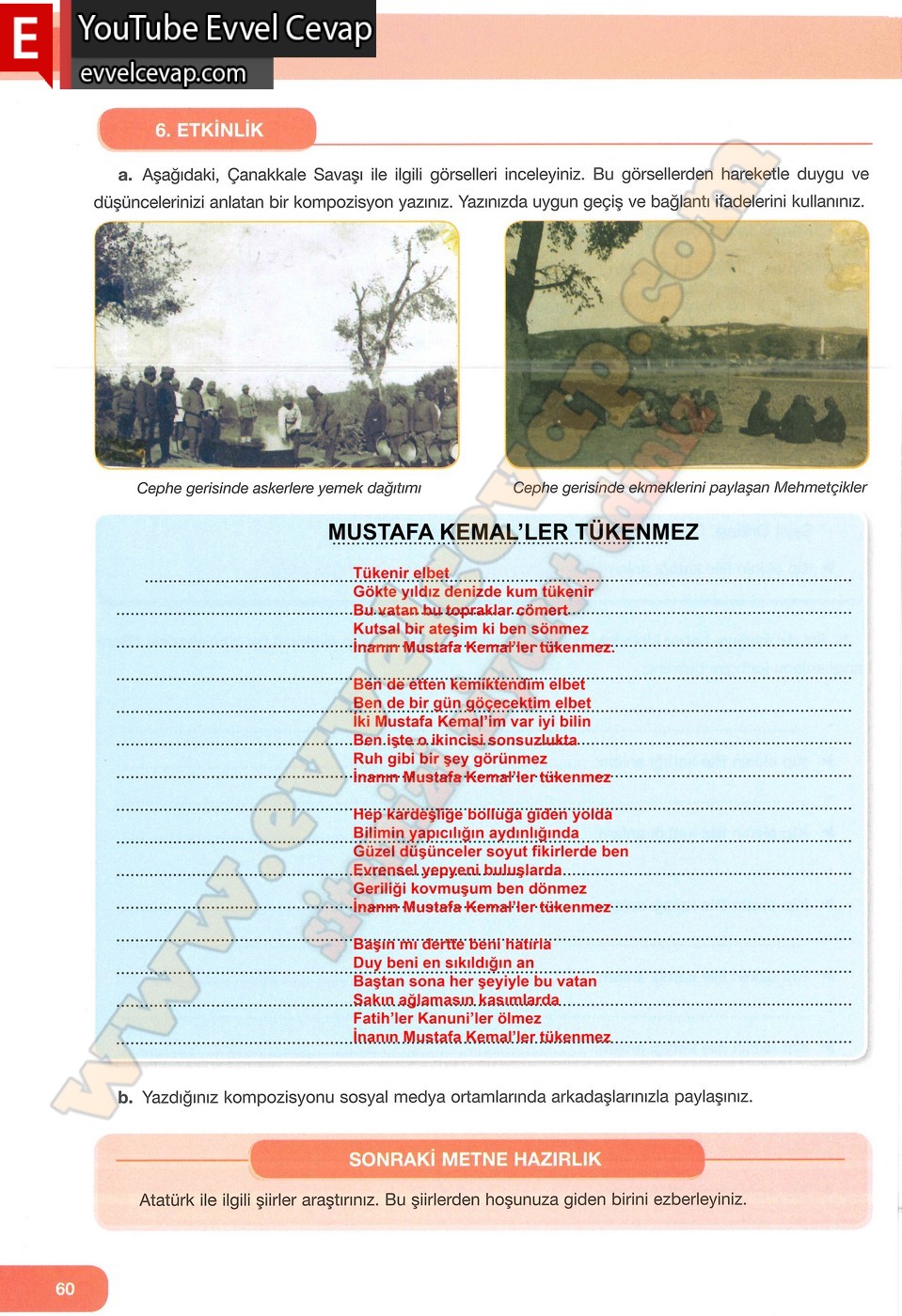 7. Sınıf &Ouml;zg&uuml;n Yayınları T&uuml;rk&ccedil;e Ders Kitabı Cevapları Sayfa 60
