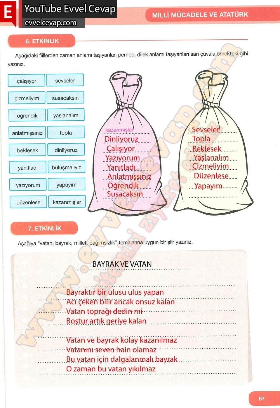 7. Sınıf &Ouml;zg&uuml;n Yayınları T&uuml;rk&ccedil;e Ders Kitabı Cevapları Sayfa 67