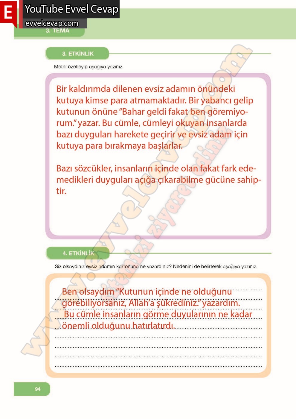 7. Sınıf &Ouml;zg&uuml;n Yayınları T&uuml;rk&ccedil;e Ders Kitabı Cevapları Sayfa 94