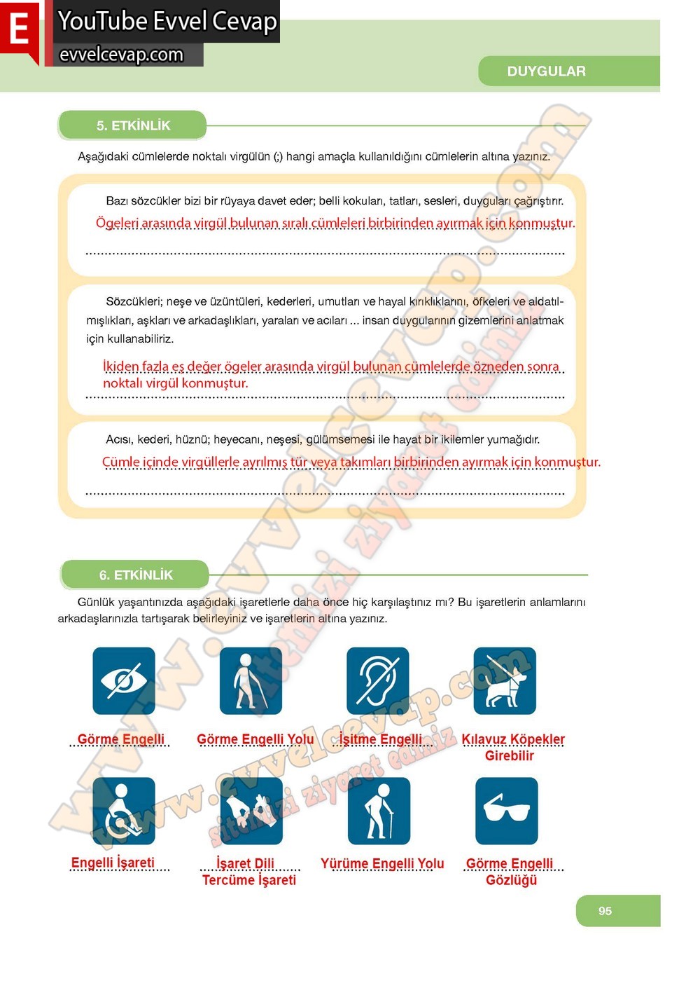 7. Sınıf &Ouml;zg&uuml;n Yayınları T&uuml;rk&ccedil;e Ders Kitabı Cevapları Sayfa 95