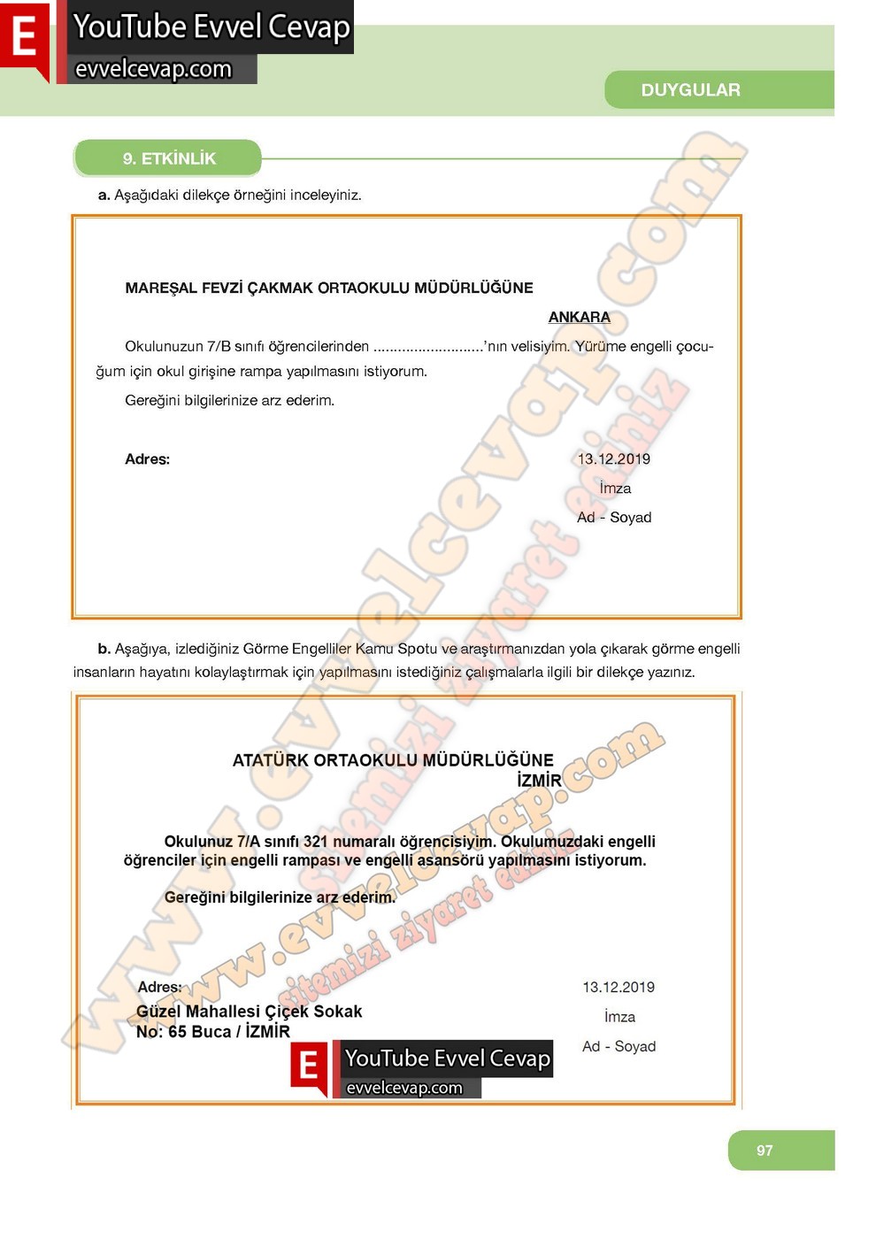 7. Sınıf &Ouml;zg&uuml;n Yayınları T&uuml;rk&ccedil;e Ders Kitabı Cevapları Sayfa 97
