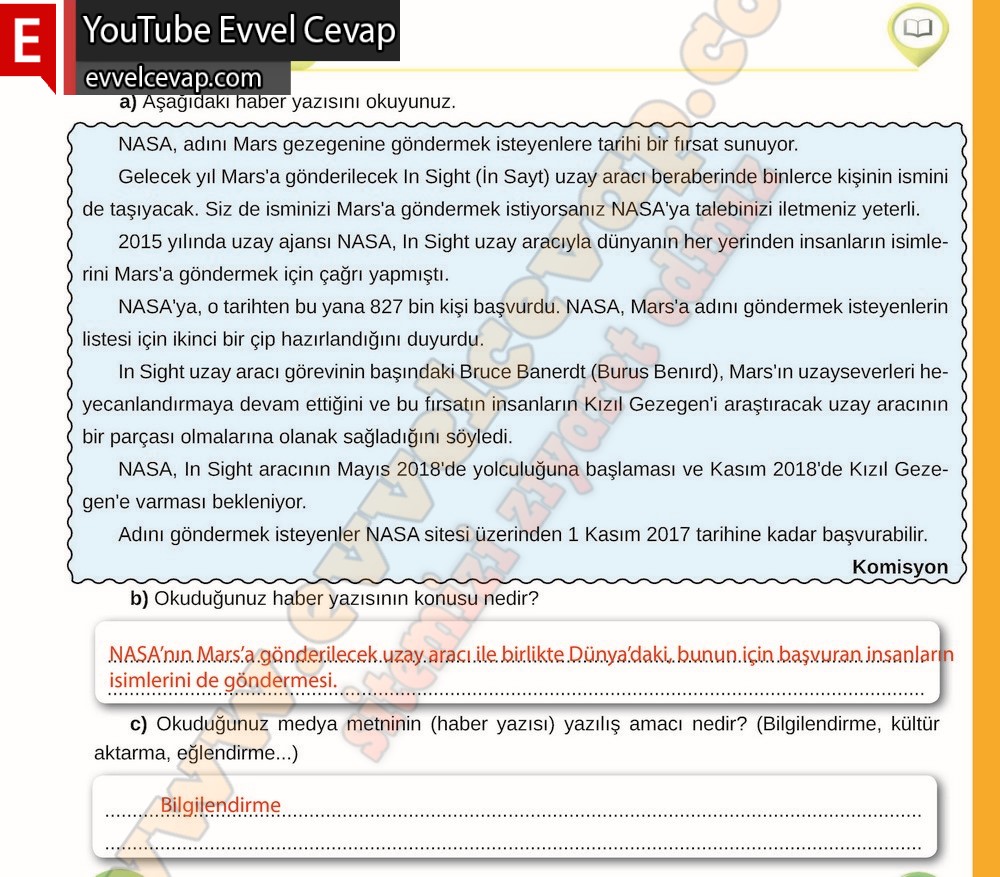 8. sınıf Meb Yayınları T&uuml;rk&ccedil;e Ders Kitabı Cevapları Sayfa 107