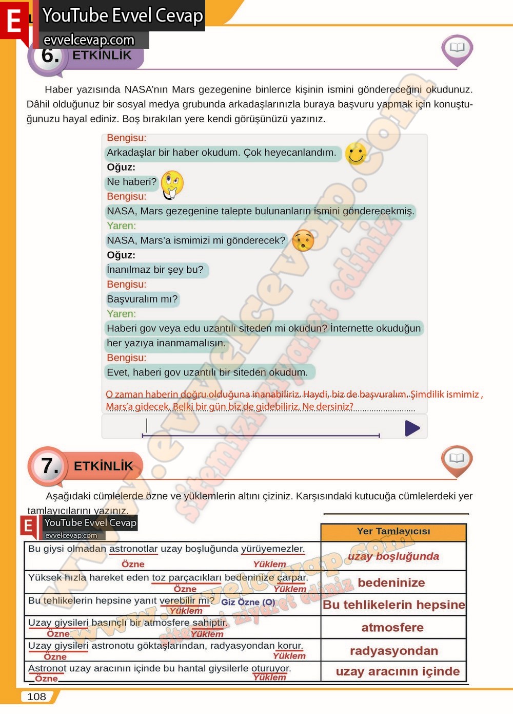 8. sınıf Meb Yayınları T&uuml;rk&ccedil;e Ders Kitabı Cevapları Sayfa 108