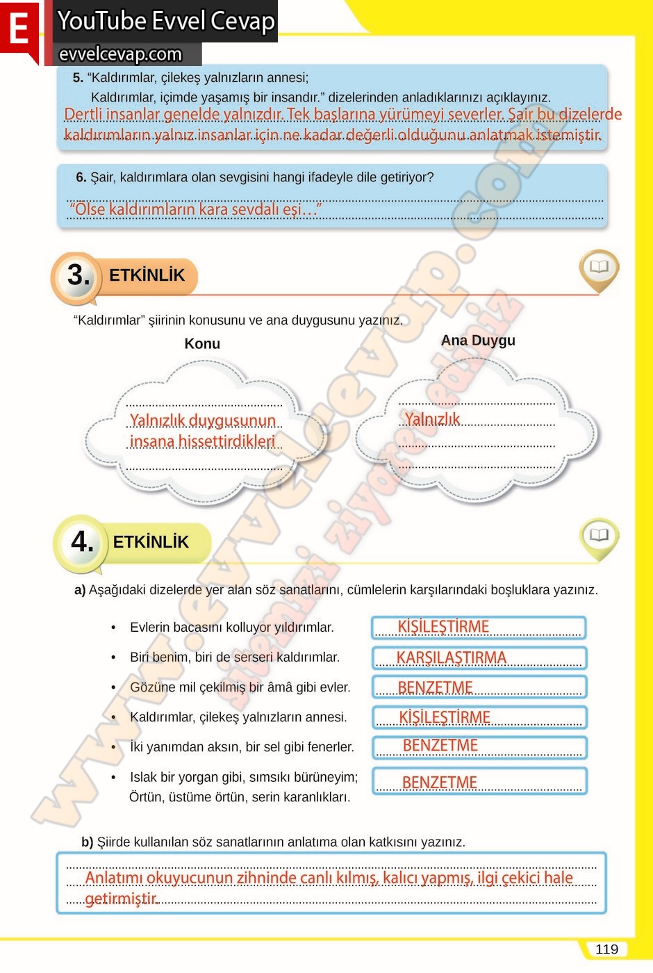 8. sınıf Meb Yayınları T&uuml;rk&ccedil;e Ders Kitabı Cevapları Sayfa 119