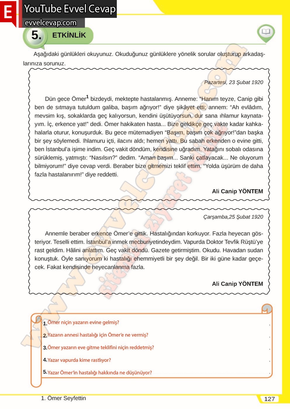 8. sınıf Meb Yayınları T&uuml;rk&ccedil;e Ders Kitabı Cevapları Sayfa 127