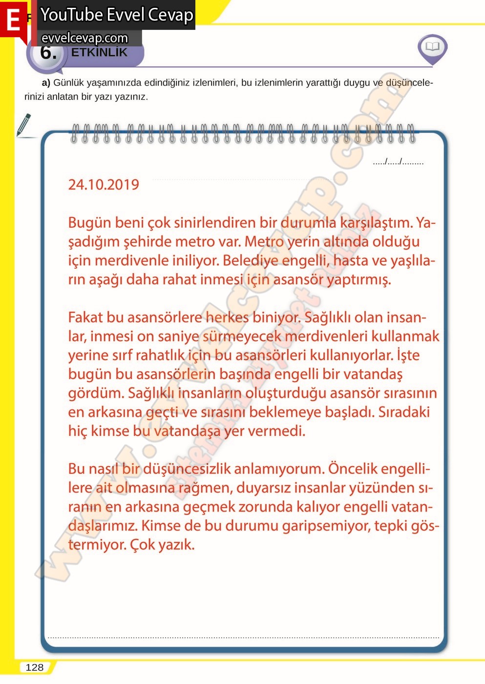 8. sınıf Meb Yayınları T&uuml;rk&ccedil;e Ders Kitabı Cevapları Sayfa 128