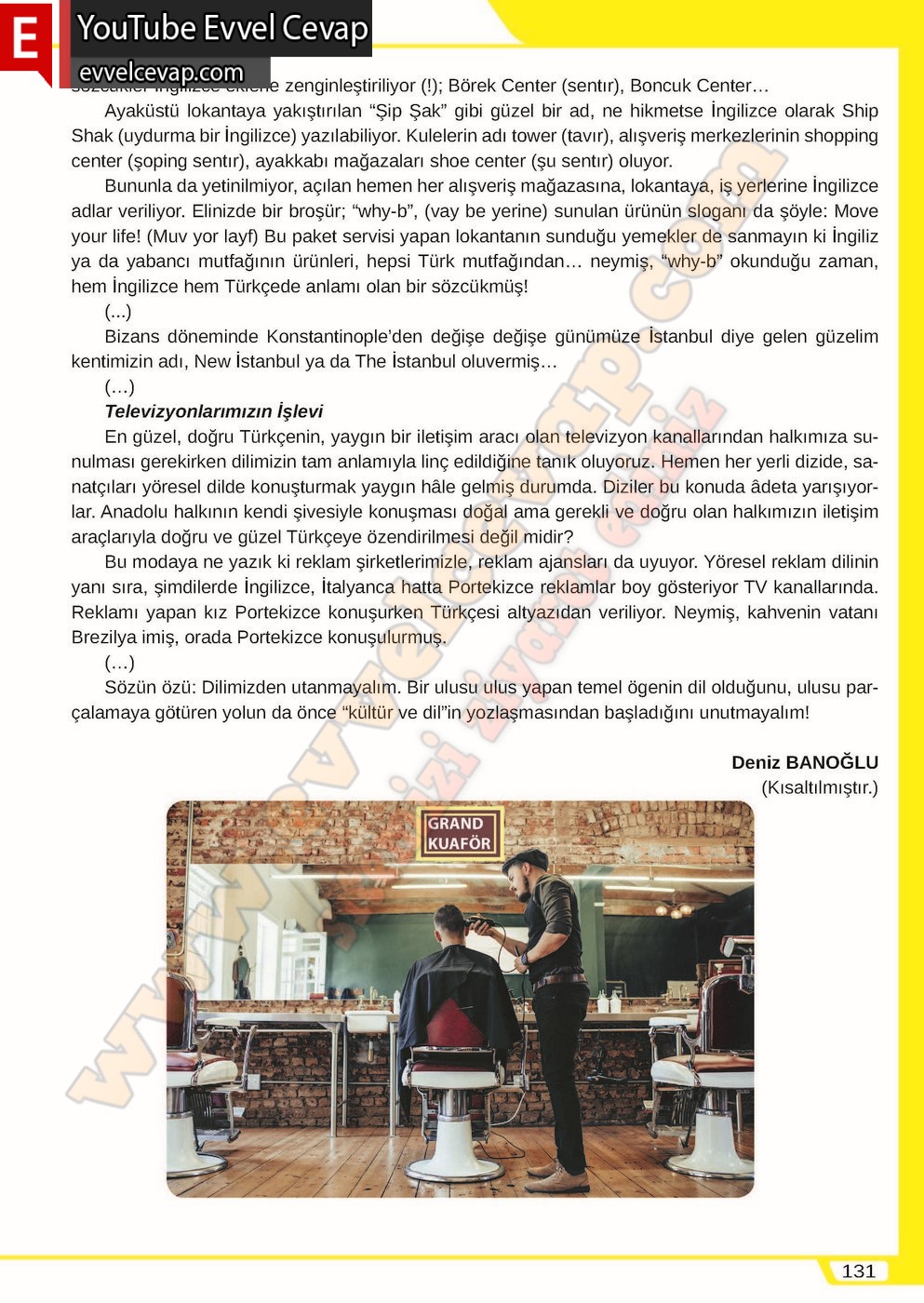 8. sınıf Meb Yayınları T&uuml;rk&ccedil;e Ders Kitabı Cevapları Sayfa 131