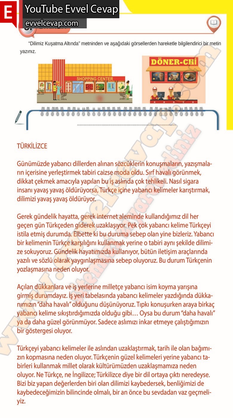 8. sınıf Meb Yayınları T&uuml;rk&ccedil;e Ders Kitabı Cevapları Sayfa 137