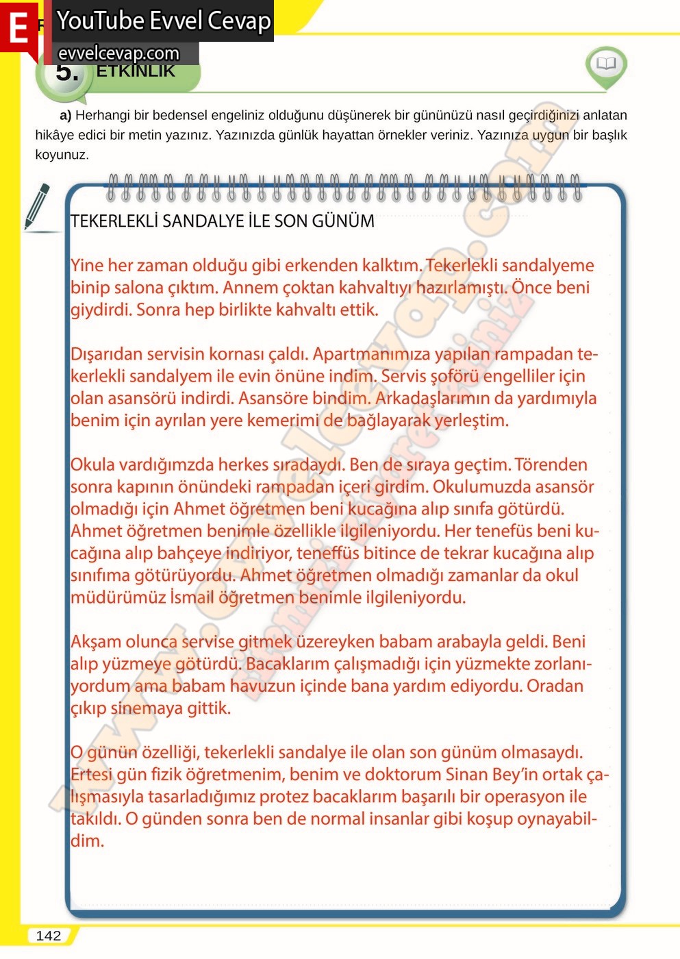 8. sınıf Meb Yayınları T&uuml;rk&ccedil;e Ders Kitabı Cevapları Sayfa 142