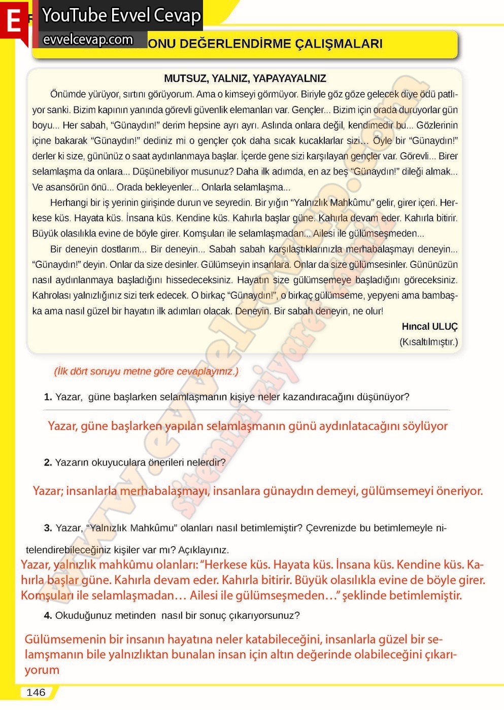 8. sınıf Meb Yayınları T&uuml;rk&ccedil;e Ders Kitabı Cevapları Sayfa 146
