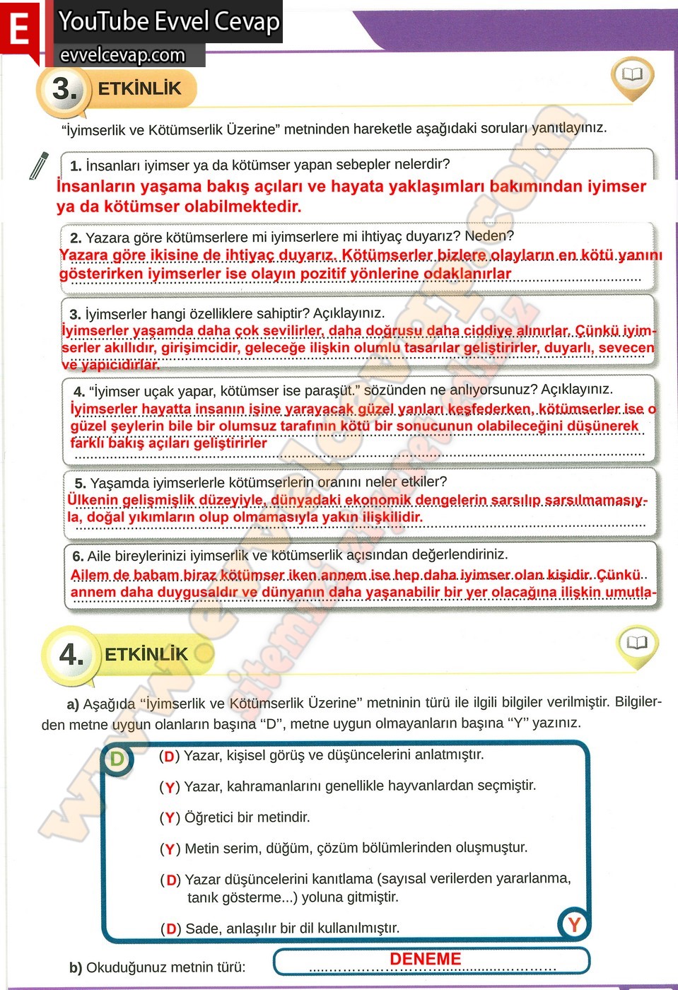 8. sınıf Meb Yayınları T&uuml;rk&ccedil;e Ders Kitabı Cevapları Sayfa 15