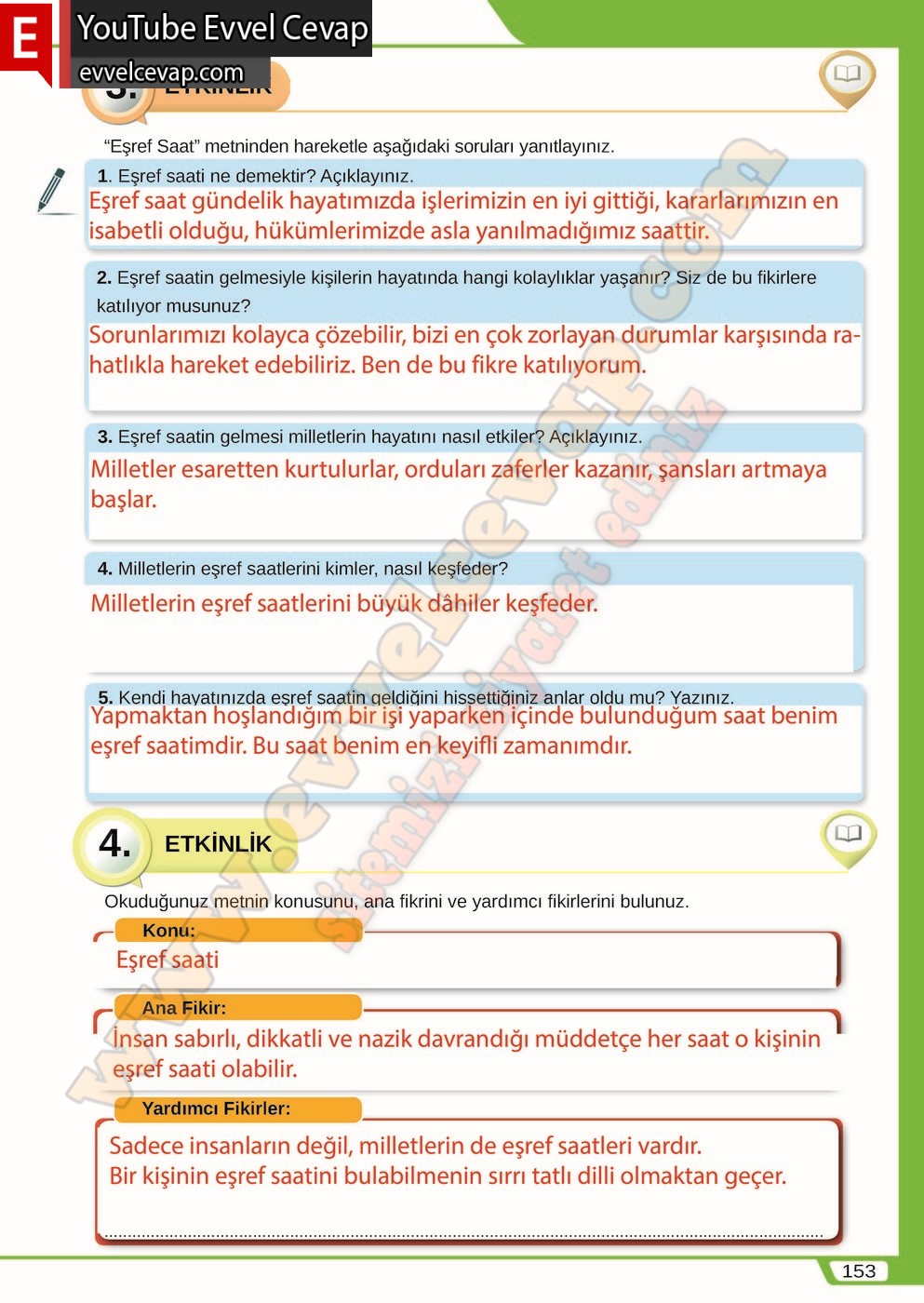 8. sınıf Meb Yayınları T&uuml;rk&ccedil;e Ders Kitabı Cevapları Sayfa 153