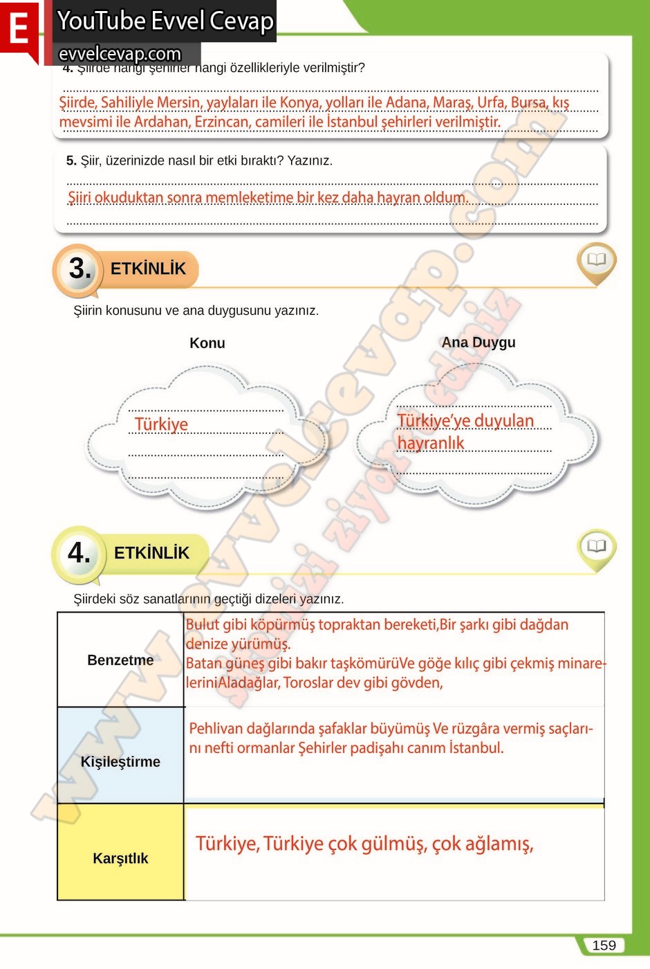 8. sınıf Meb Yayınları T&uuml;rk&ccedil;e Ders Kitabı Cevapları Sayfa 159