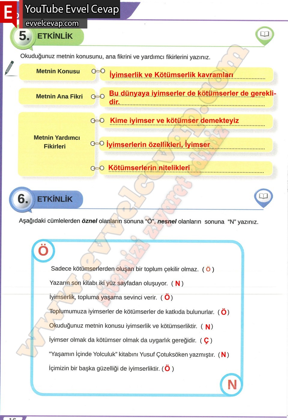 8. sınıf Meb Yayınları T&uuml;rk&ccedil;e Ders Kitabı Cevapları Sayfa 16