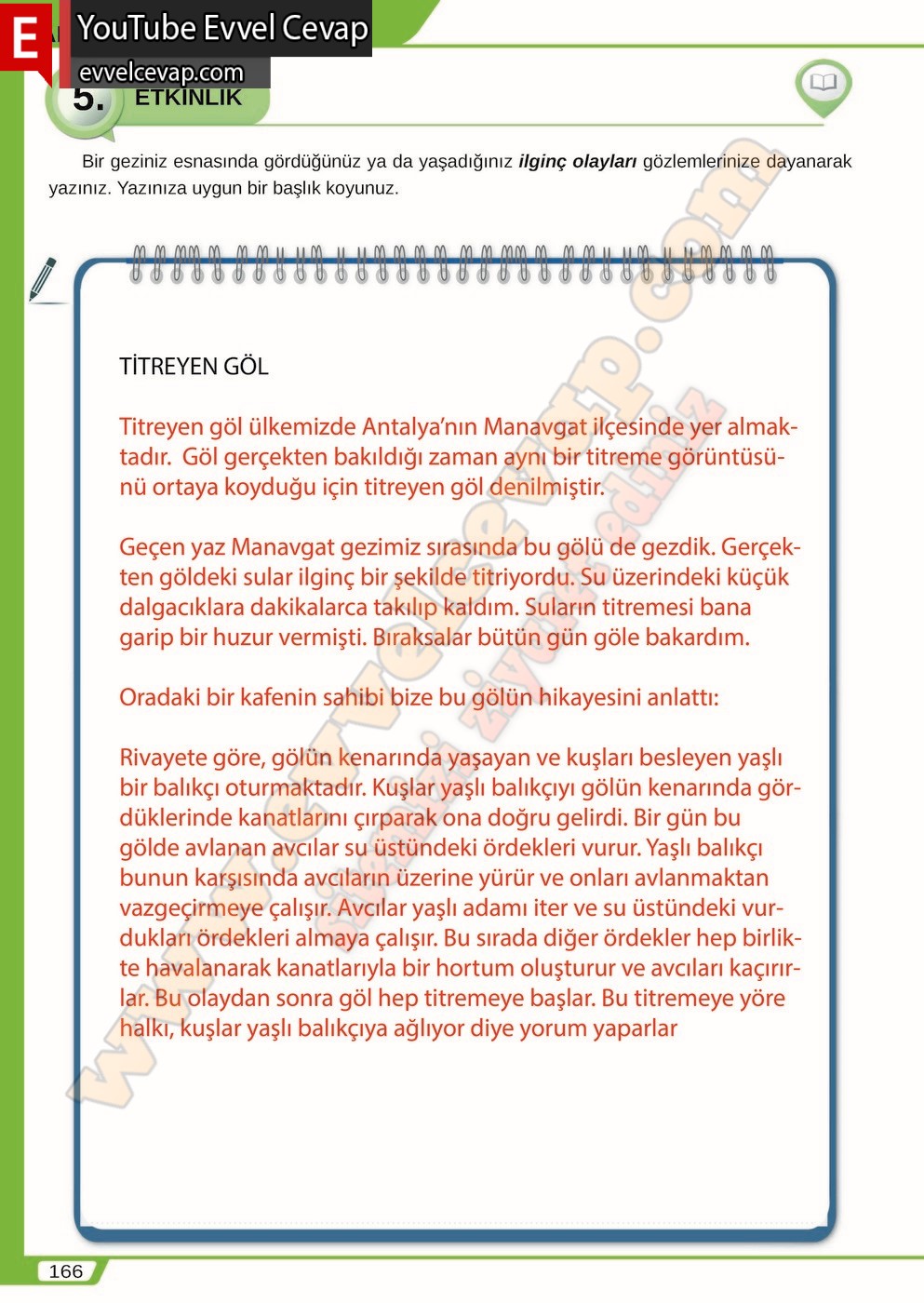 8. sınıf Meb Yayınları T&uuml;rk&ccedil;e Ders Kitabı Cevapları Sayfa 166