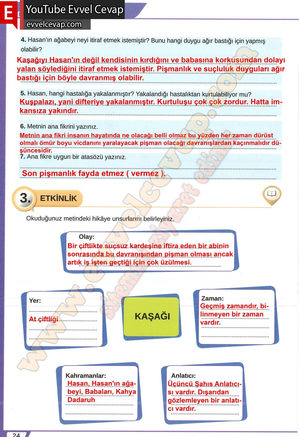 8. sınıf Meb Yayınları T&uuml;rk&ccedil;e Ders Kitabı Cevapları Sayfa 24
