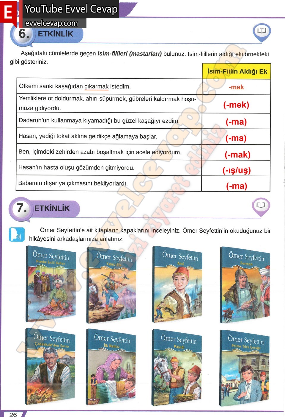 8. sınıf Meb Yayınları T&uuml;rk&ccedil;e Ders Kitabı Cevapları Sayfa 26