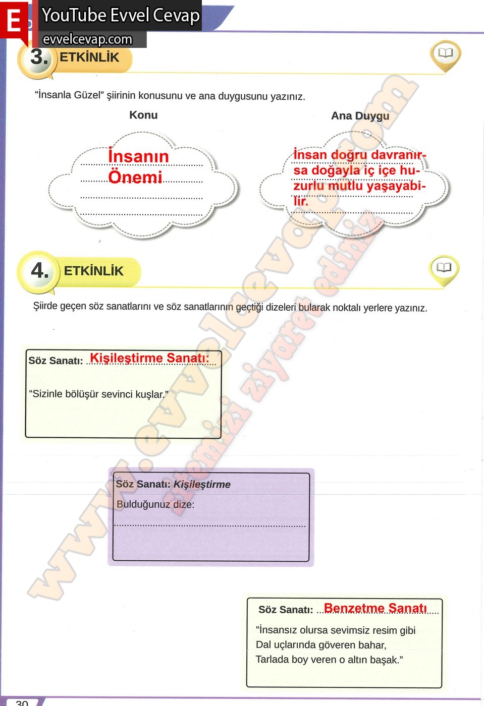 8. sınıf Meb Yayınları T&uuml;rk&ccedil;e Ders Kitabı Cevapları Sayfa 30
