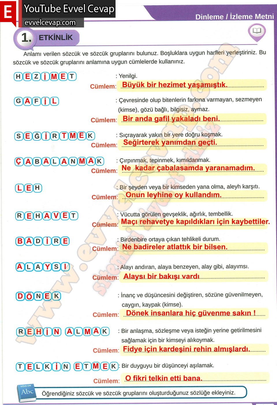 8. sınıf Meb Yayınları T&uuml;rk&ccedil;e Ders Kitabı Cevapları Sayfa 35