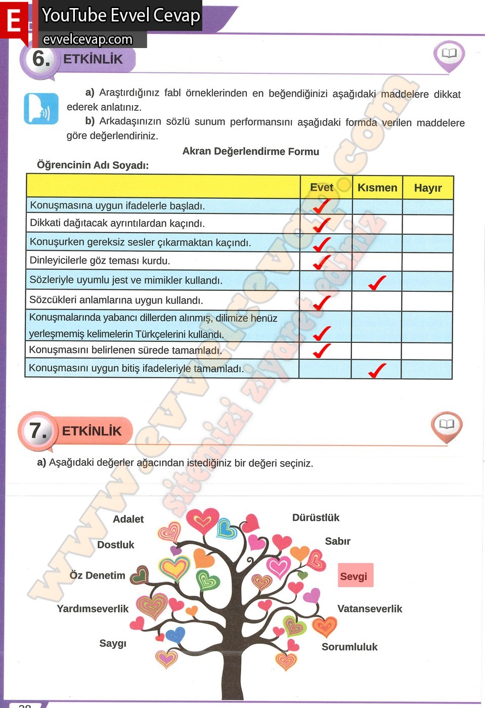 8. sınıf Meb Yayınları T&uuml;rk&ccedil;e Ders Kitabı Cevapları Sayfa 38