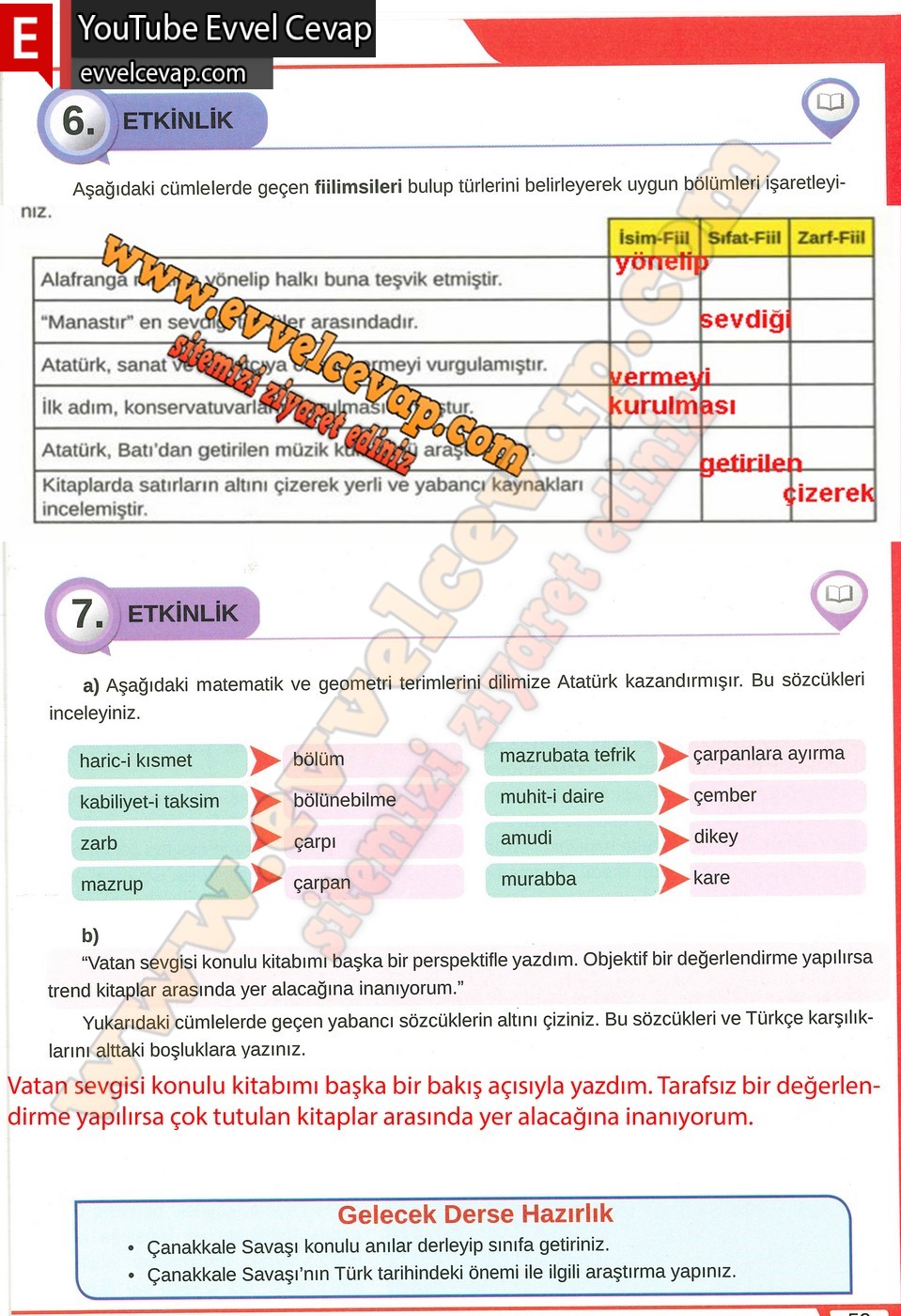 8. sınıf Meb Yayınları T&uuml;rk&ccedil;e Ders Kitabı Cevapları Sayfa 59