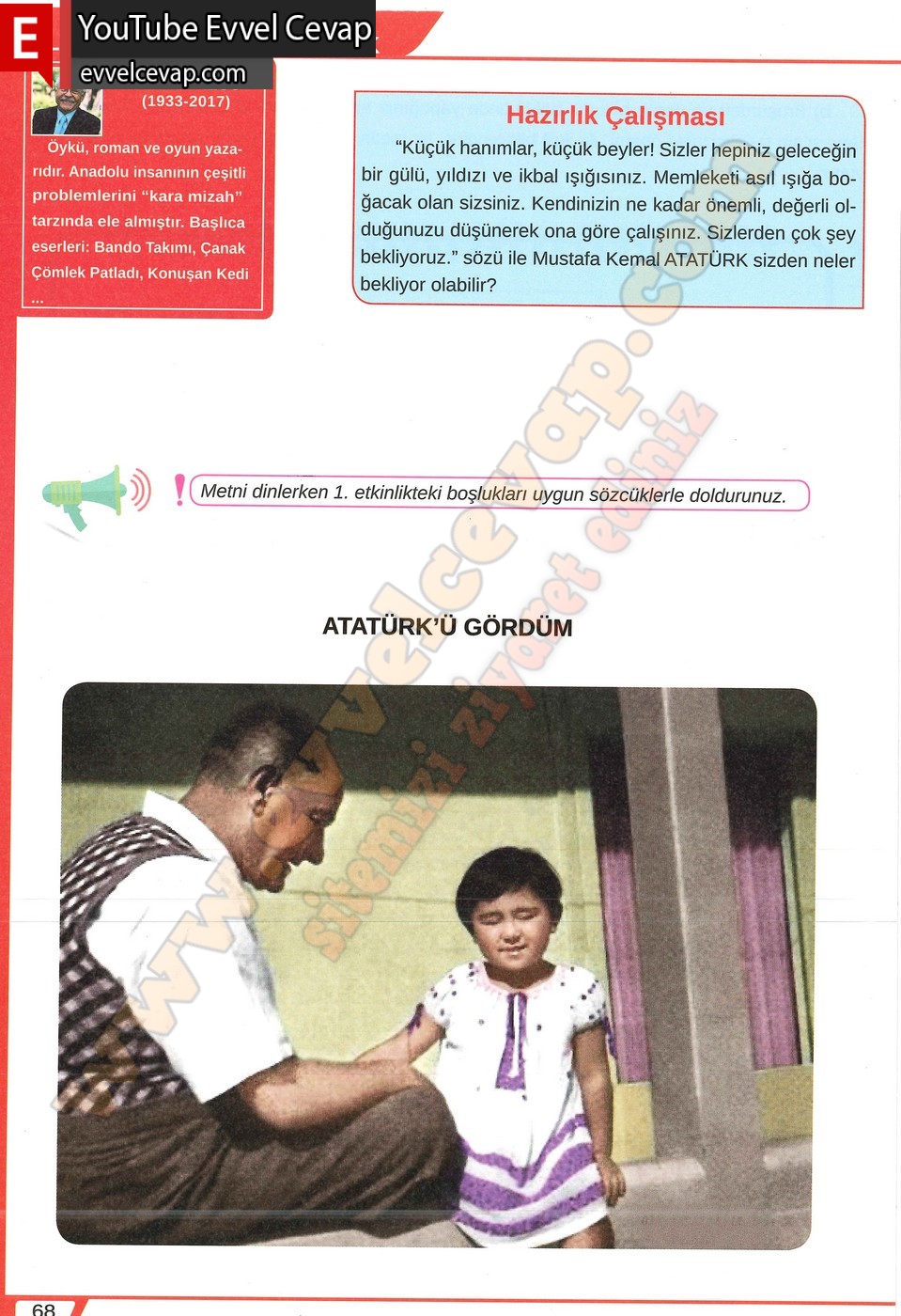 8. sınıf Meb Yayınları T&uuml;rk&ccedil;e Ders Kitabı Cevapları Sayfa 68