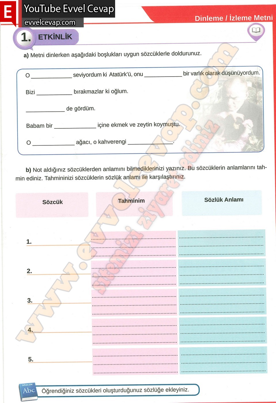 8. sınıf Meb Yayınları T&uuml;rk&ccedil;e Ders Kitabı Cevapları Sayfa 69