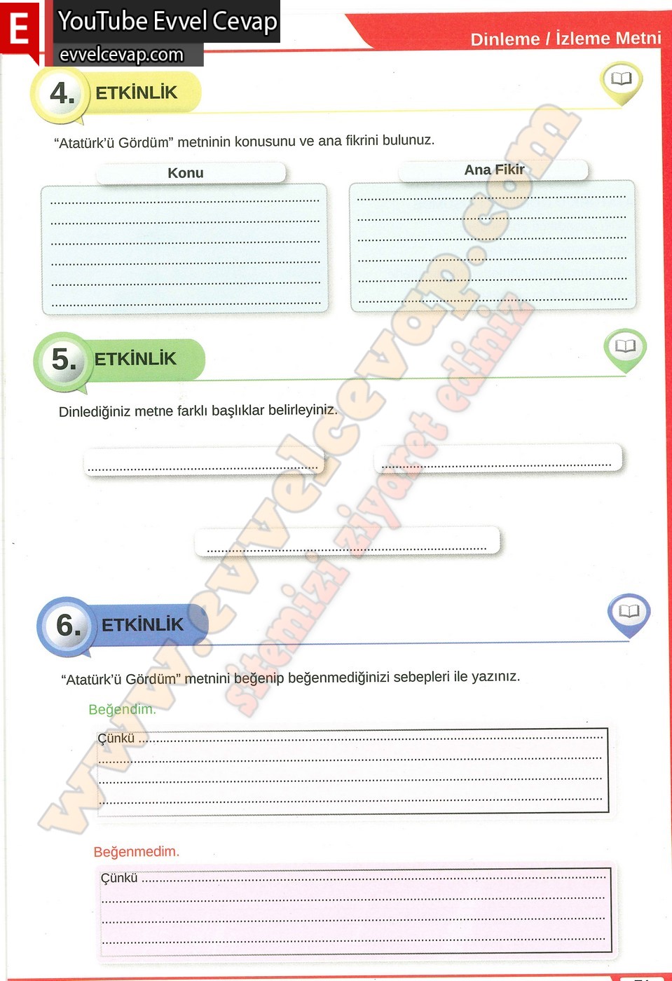 8. sınıf Meb Yayınları T&uuml;rk&ccedil;e Ders Kitabı Cevapları Sayfa 71