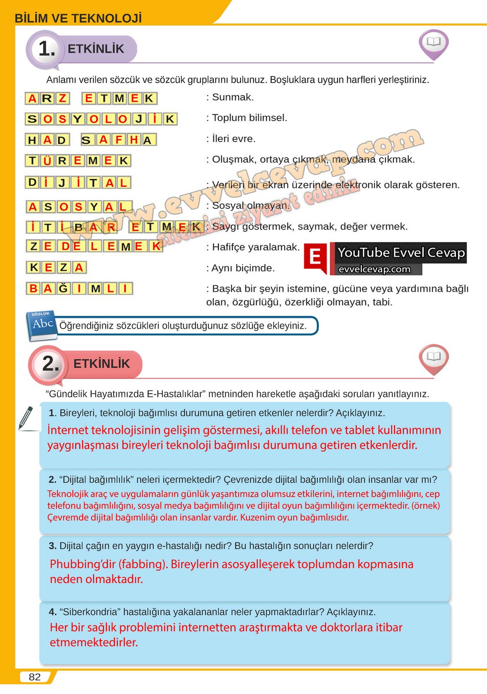 8. sınıf Meb Yayınları T&uuml;rk&ccedil;e Ders Kitabı Cevapları Sayfa 82