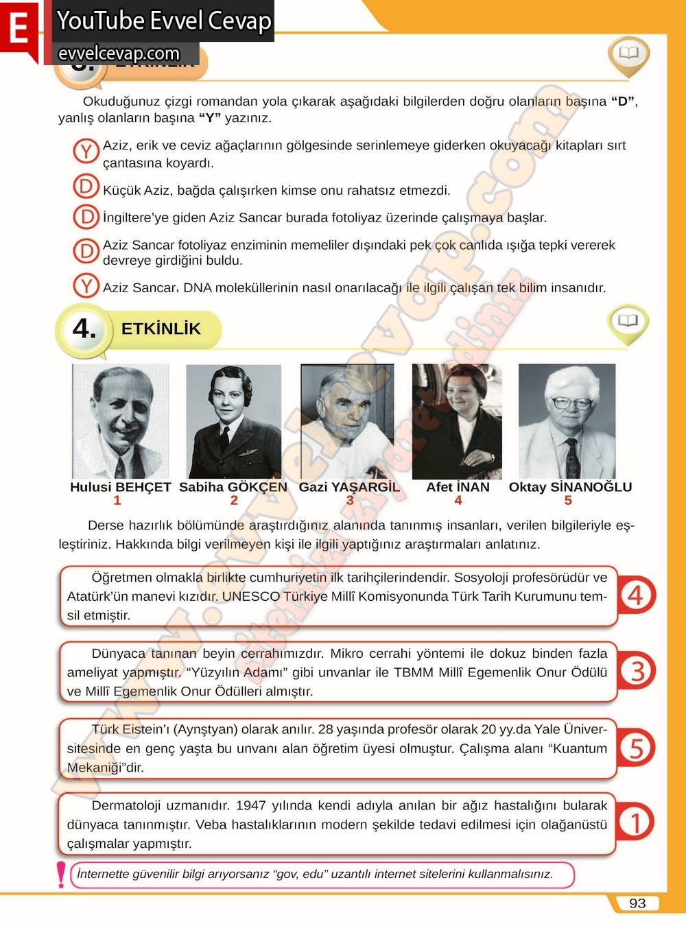 8. sınıf Meb Yayınları T&uuml;rk&ccedil;e Ders Kitabı Cevapları Sayfa 93