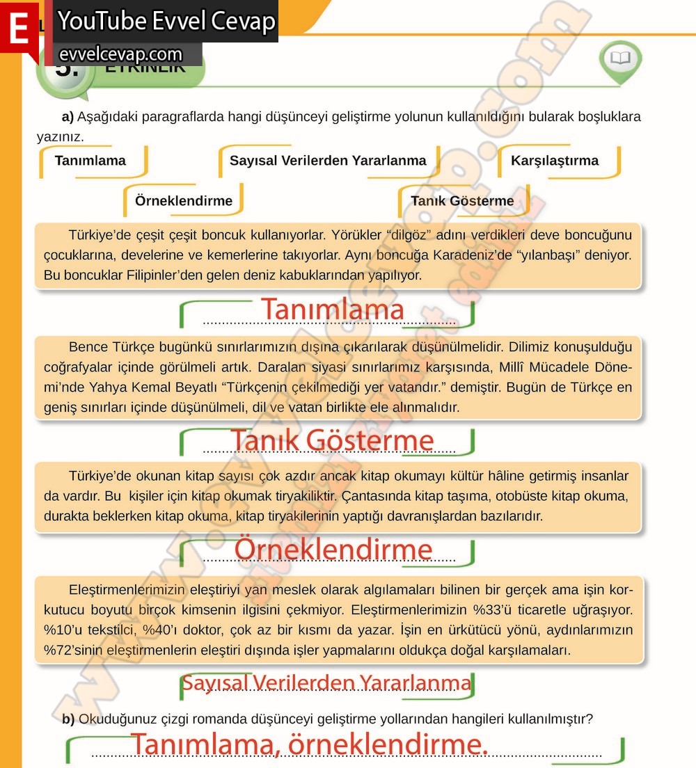 8. sınıf Meb Yayınları T&uuml;rk&ccedil;e Ders Kitabı Cevapları Sayfa 94
