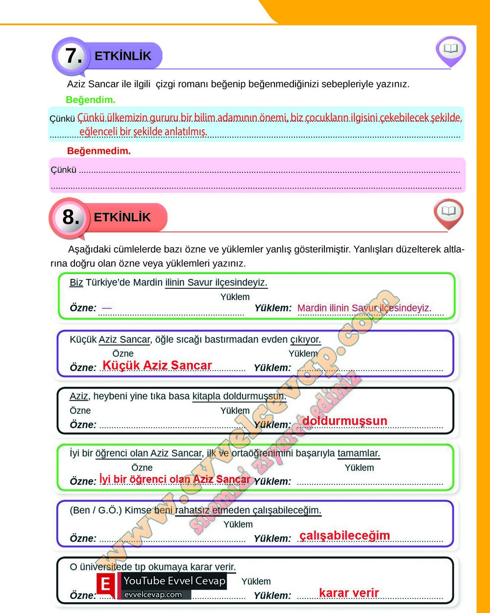 8. sınıf Meb Yayınları T&uuml;rk&ccedil;e Ders Kitabı Cevapları Sayfa 95
