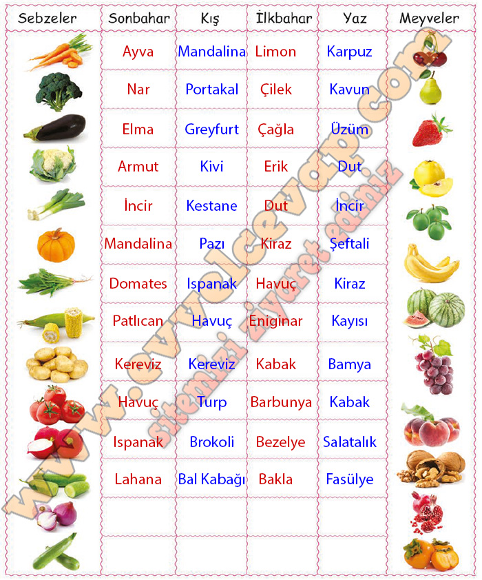 Hangi mevsimde hangi meyve ve sebze yetişir