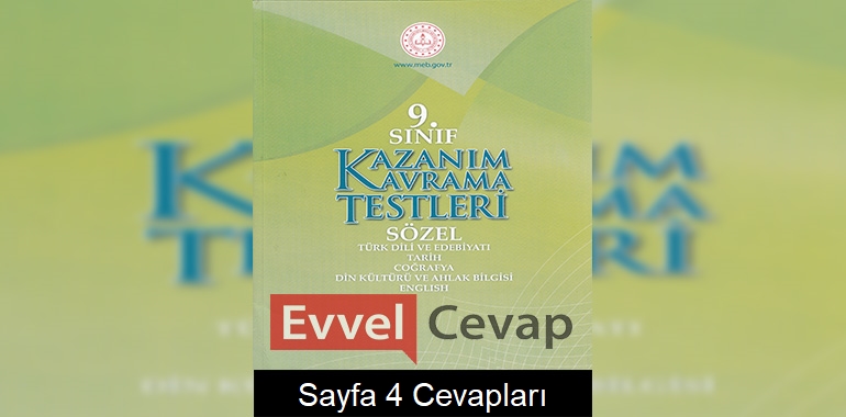 9. Sınıf Kazanım Kavrama Testleri Cevapları Sayfa 4 (Sözel)