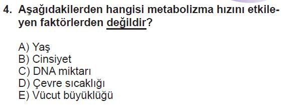 9. Sınıf Biyoloji Kazanım Test 9 Soruları