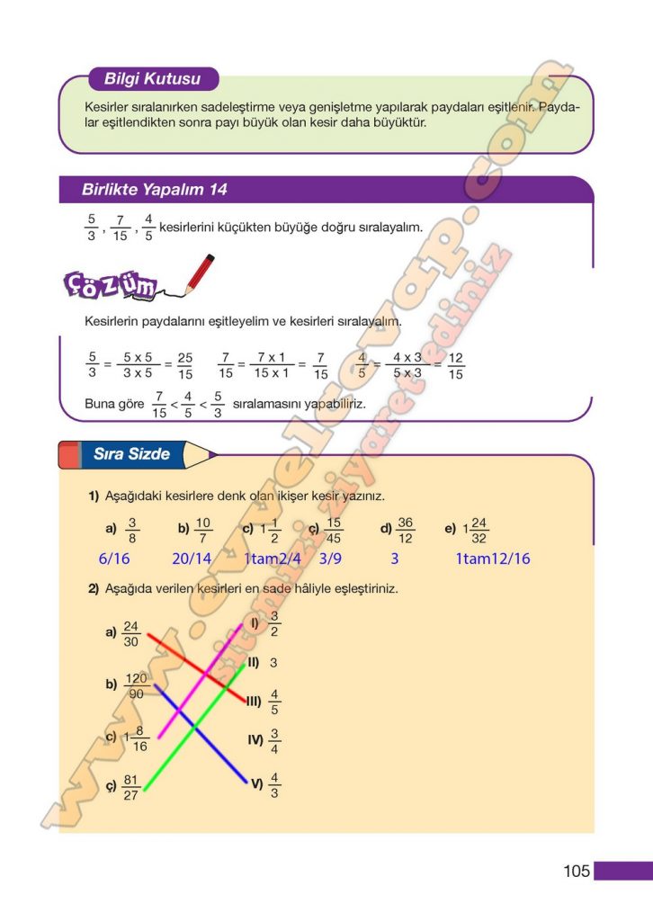 5 sınıf matematik ders kitabı cevapları sayfa 105 106