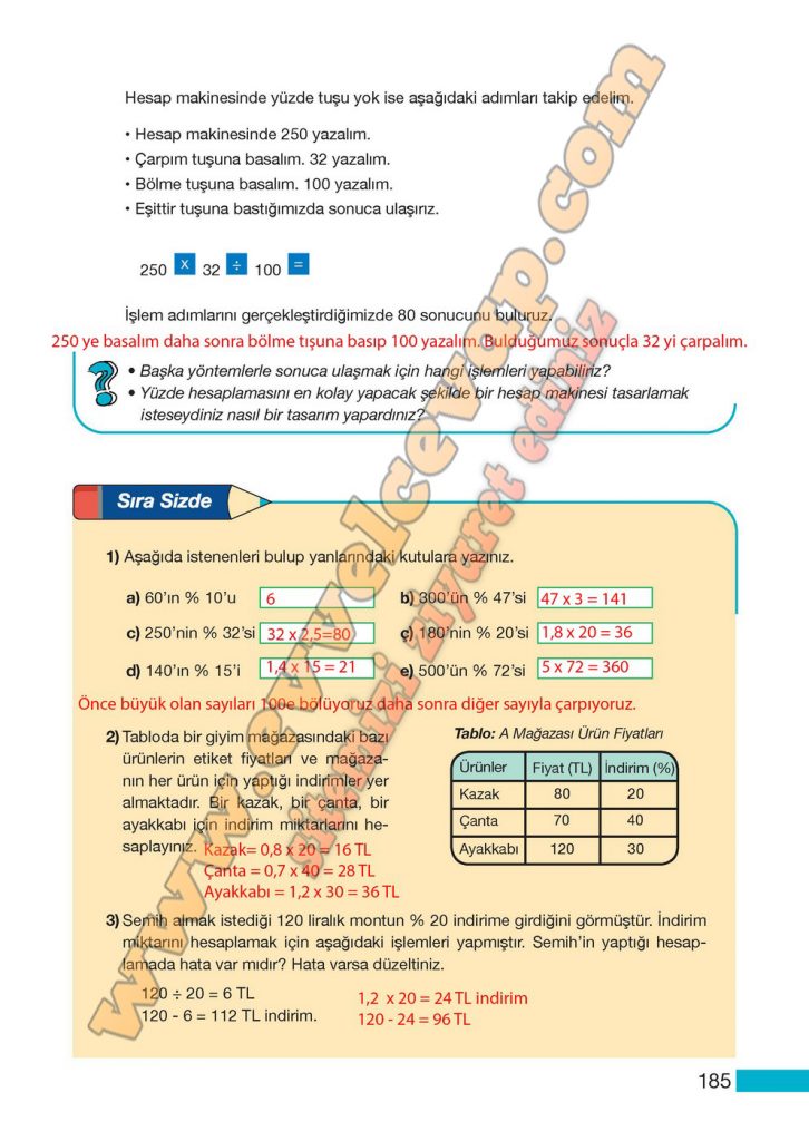 5. Sınıf Meb Yayınları Matematik Ders Kitabı Sayfa 185 Cevapları ...