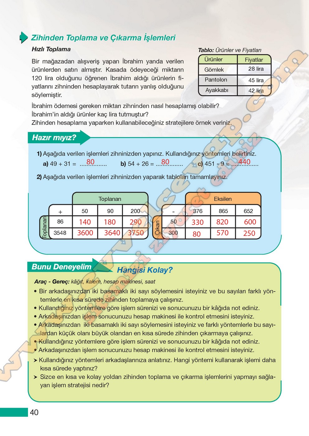 5. Sınıf Meb Yayınları Matematik Ders Kitabı Sayfa 40 Cevapları