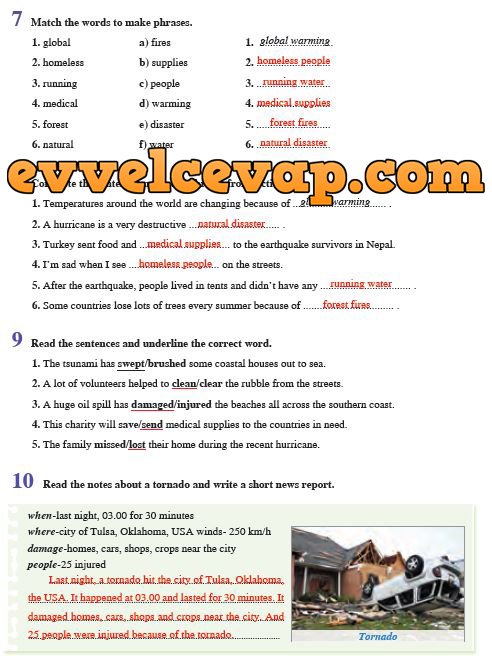 Match the words to make phrases. Match the Words to form phrases Global homeless. Choose the correct verb the Tsunami has Swept Brushed some Coastal Houses. Work in small Groups read the Notes about a Tornado.