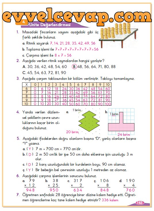 3 sınıf matematik ders kitabı cevapları sayfa 163
