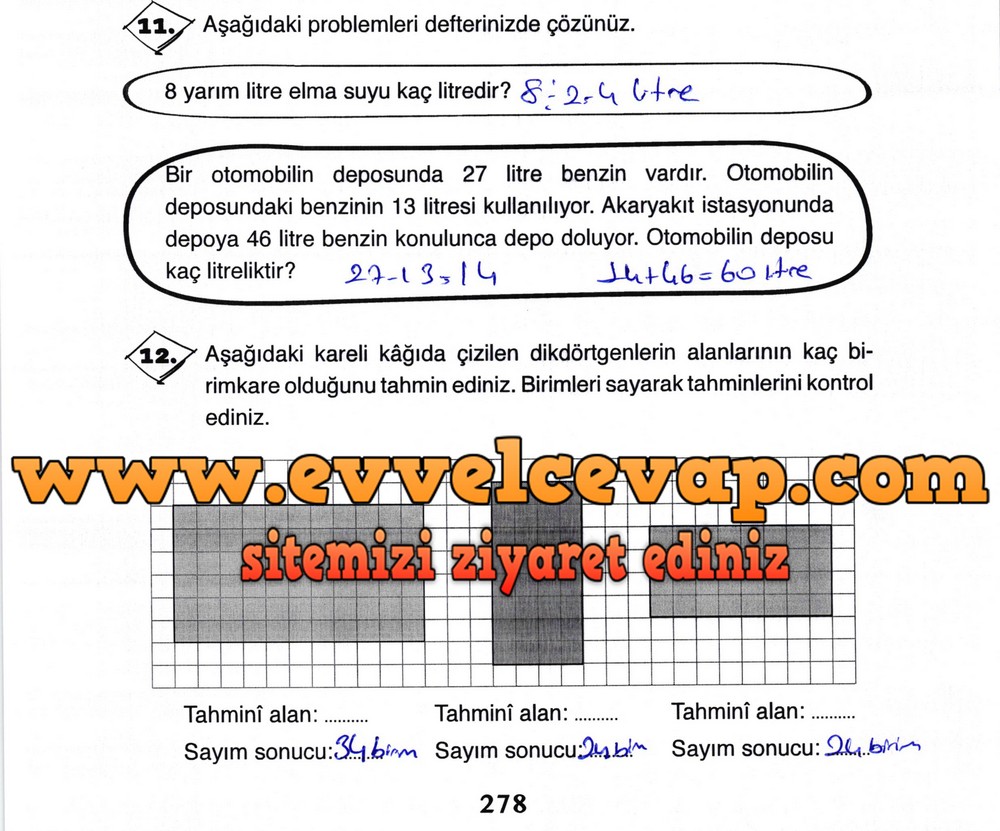 3. Sınıf Ada Yayıncılık Matematik Ders Kitabı Sayfa 278 Cevabı