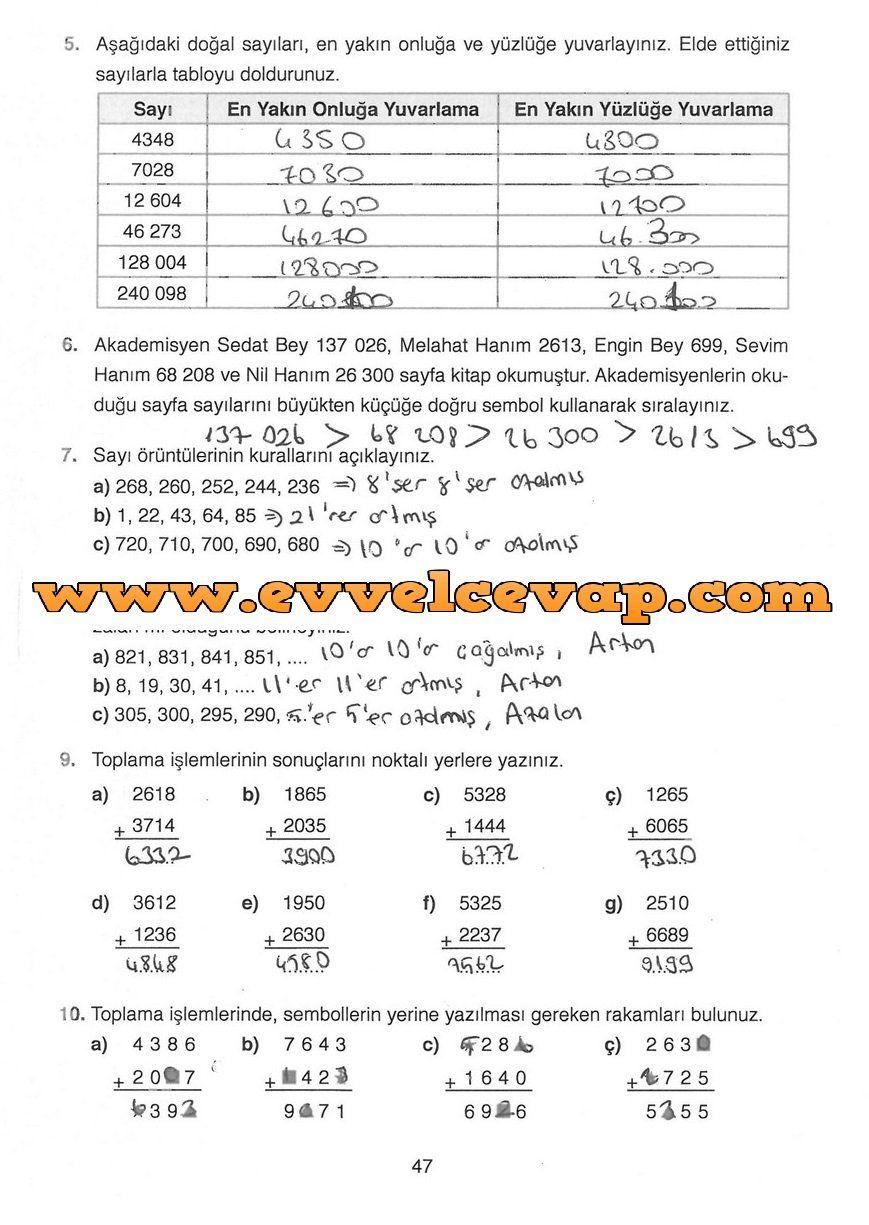 4. Sınıf Ata Yayıncılık Matematik Ders Kitabı Sayfa 47 Cevabı - Evvel Cevap