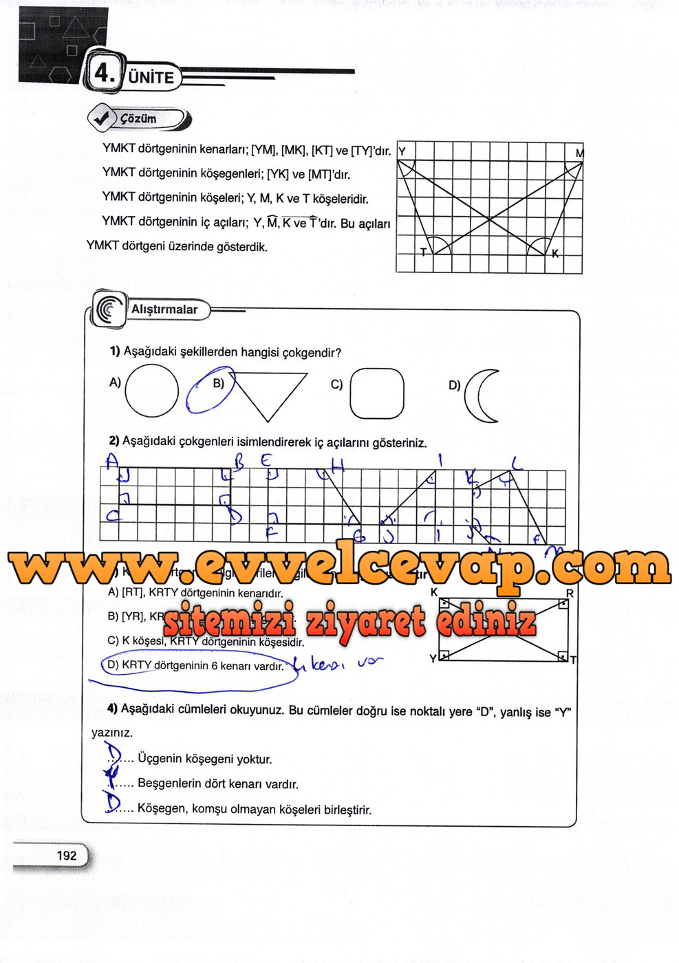 5. Sınıf Dikey Yayıncılık Matematik Ders Kitabı Sayfa 192 Cevabı