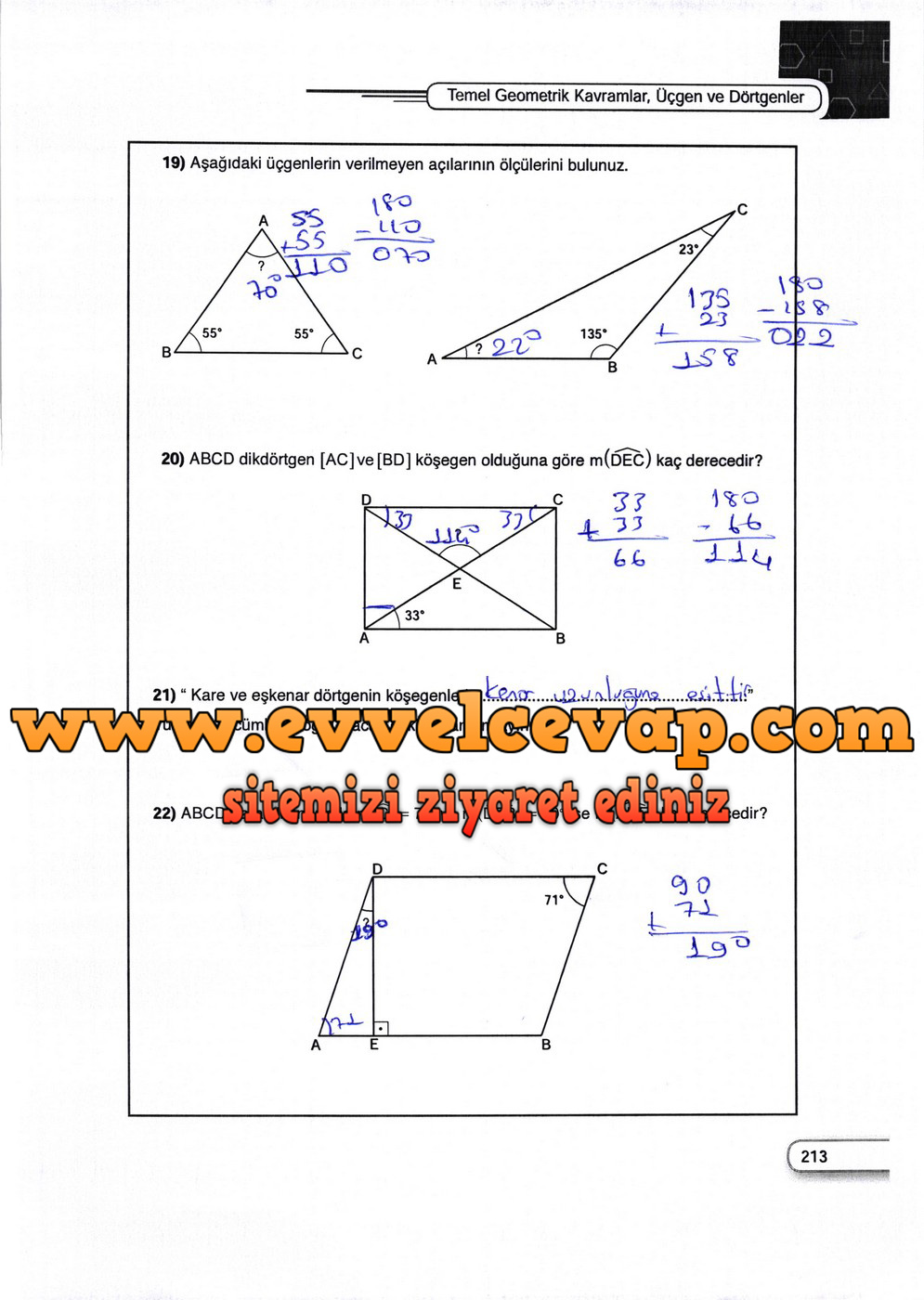 5. Sınıf Dikey Yayıncılık Matematik Ders Kitabı Sayfa 213 Cevabı