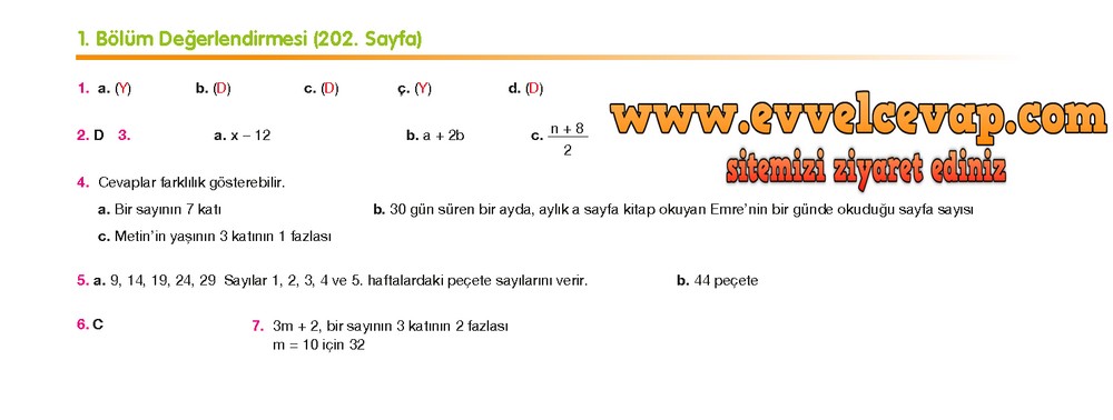 6. Sınıf Berkay Yayıncılık Matematik Ders Kitabı Sayfa 202 Cevabı