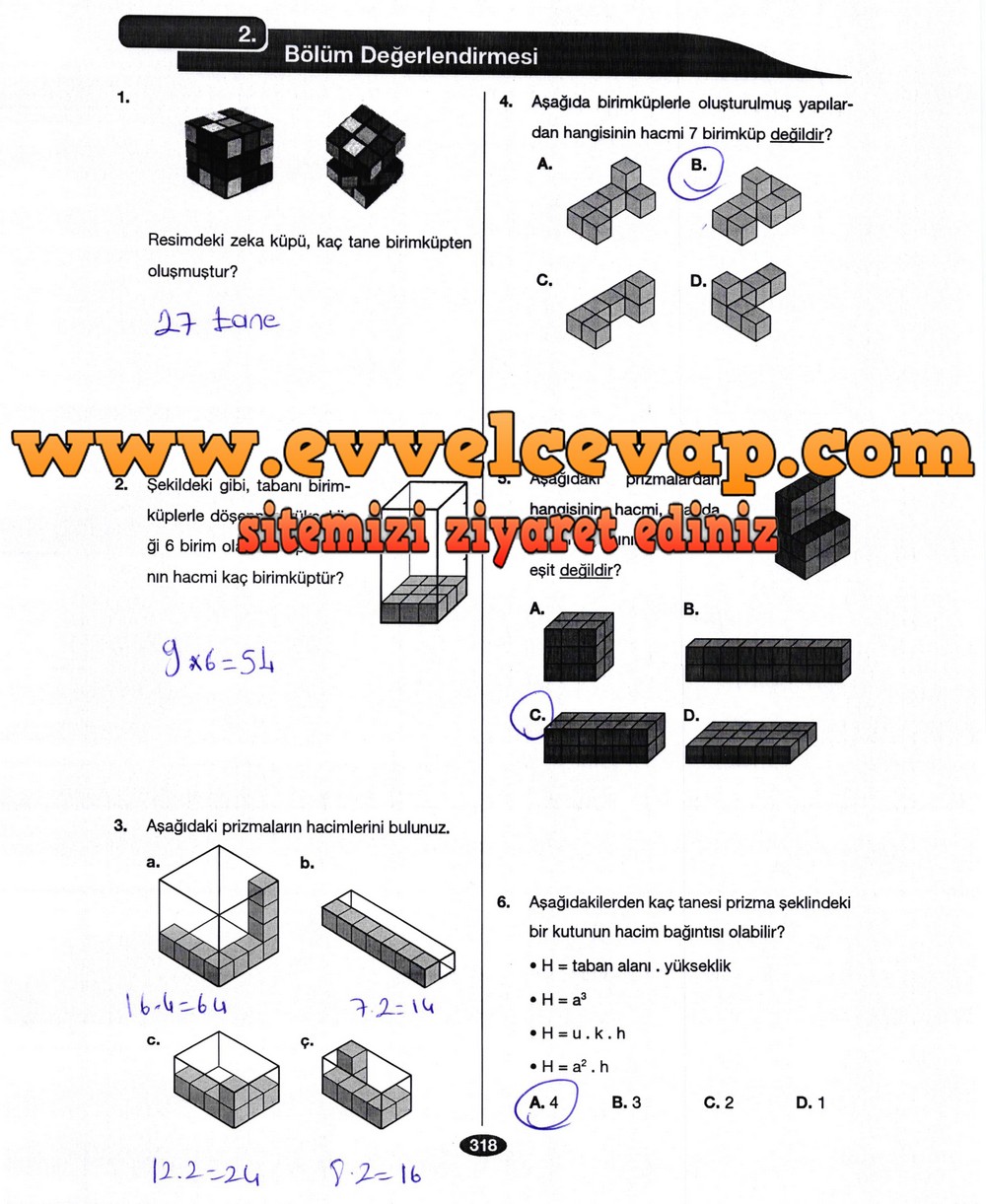 6. Sınıf Berkay Yayıncılık Matematik Ders Kitabı Sayfa 318 Cevabı