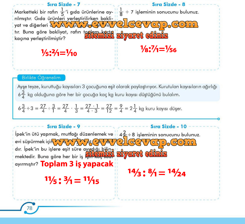 6. Sınıf Meb Yayınları Matematik Ders Kitabı Sayfa 78 Cevabı