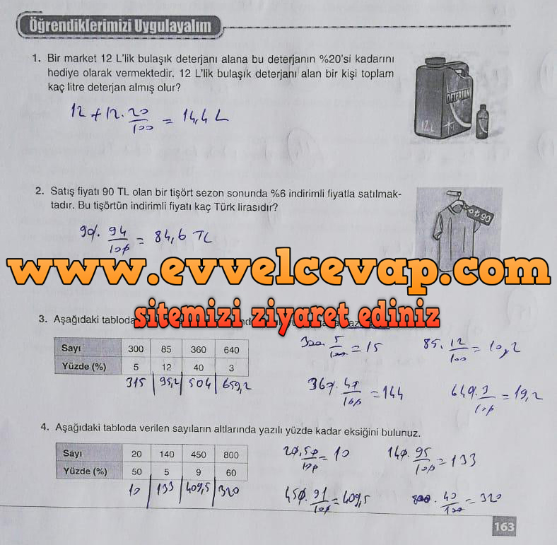 7. Sınıf Koza Yayınları Matematik Ders Kitabı Sayfa 163 Cevabı