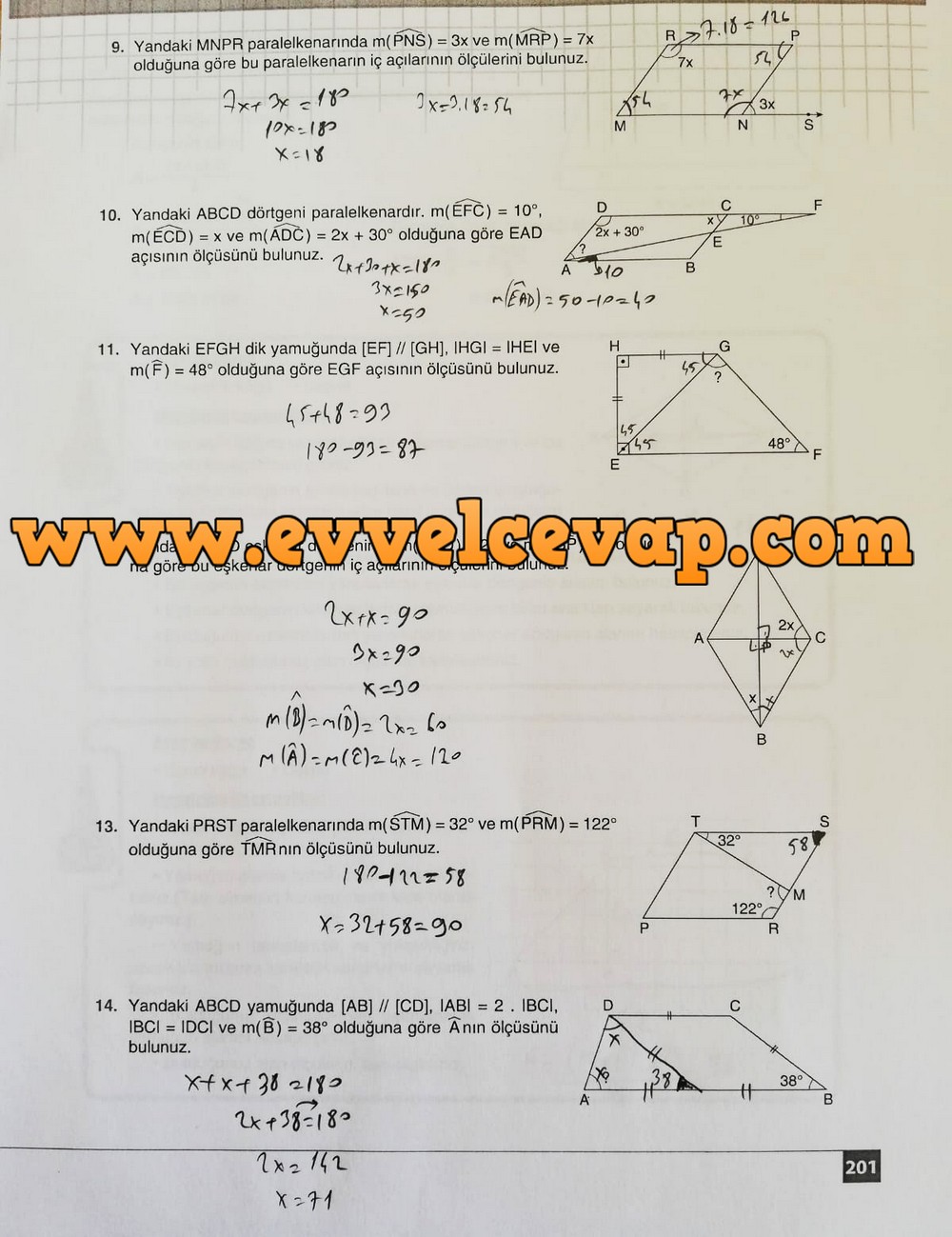 7. Sınıf Koza Yayınları Matematik Ders Kitabı Sayfa 201 Cevabı