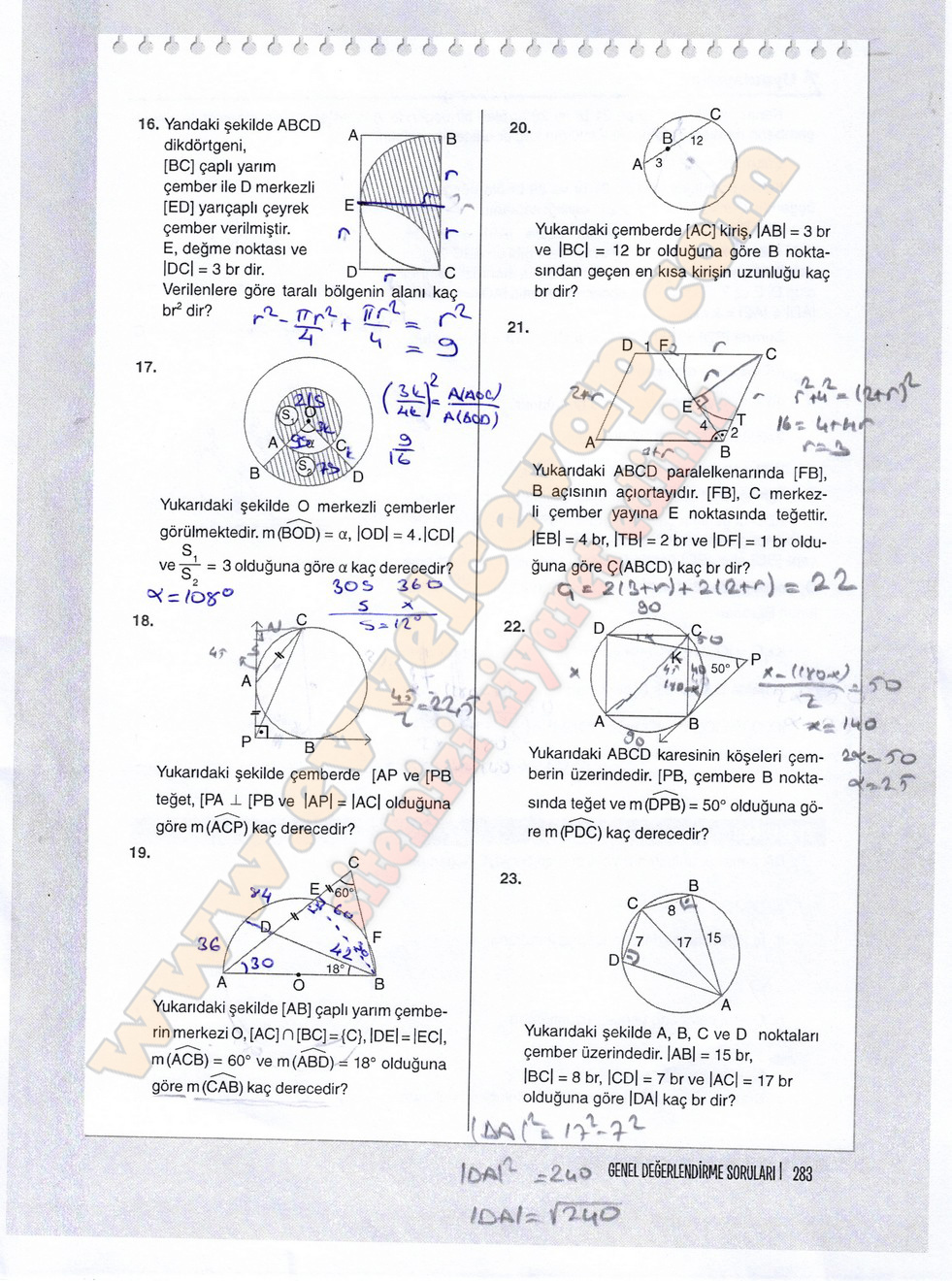 11 Sinif Top Yayincilik Matematik Ders Kitabi Sayfa 283 Cevabi